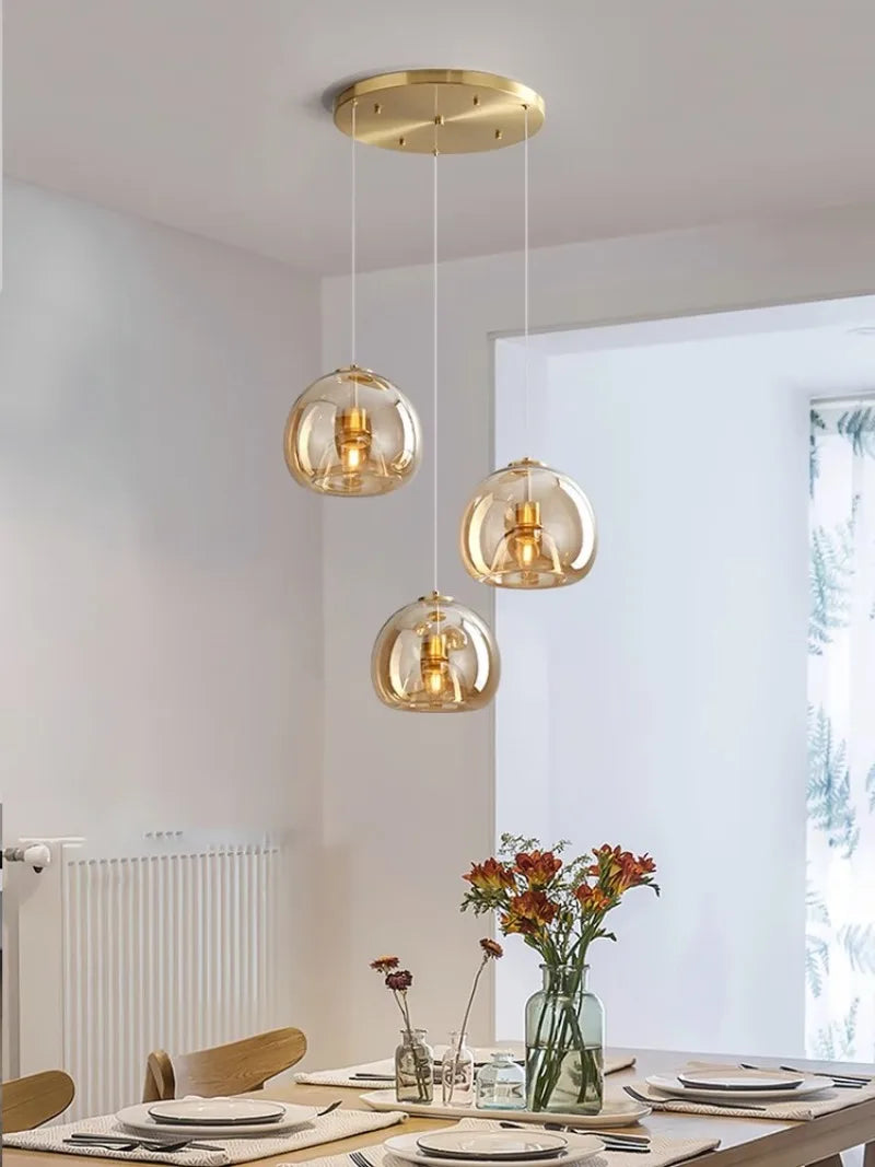 Nordic Modern Glass Ceiling Lamp Bedroom Bedside Restaurant Kitchen Bar Island  Hanging Led Chandelier Lights Indoor Lighting