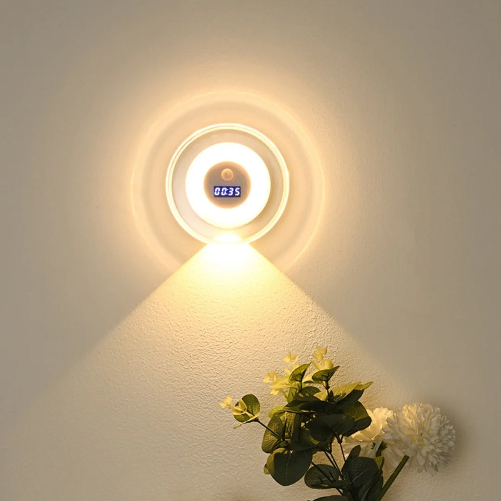 Auto On/Off Smart Sensor Night Light with Clock, Dual Mode Hill & Ambient Light, 3-5M Motion, 3 Colors, LED Wall Lamp forBedroom