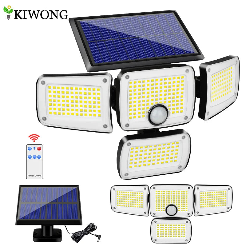 Solar Lights Outdoor 182/112 LED Wall Lamp with Adjustable Heads Security LED Flood Light IP65 Waterproof with 3 Working Modes