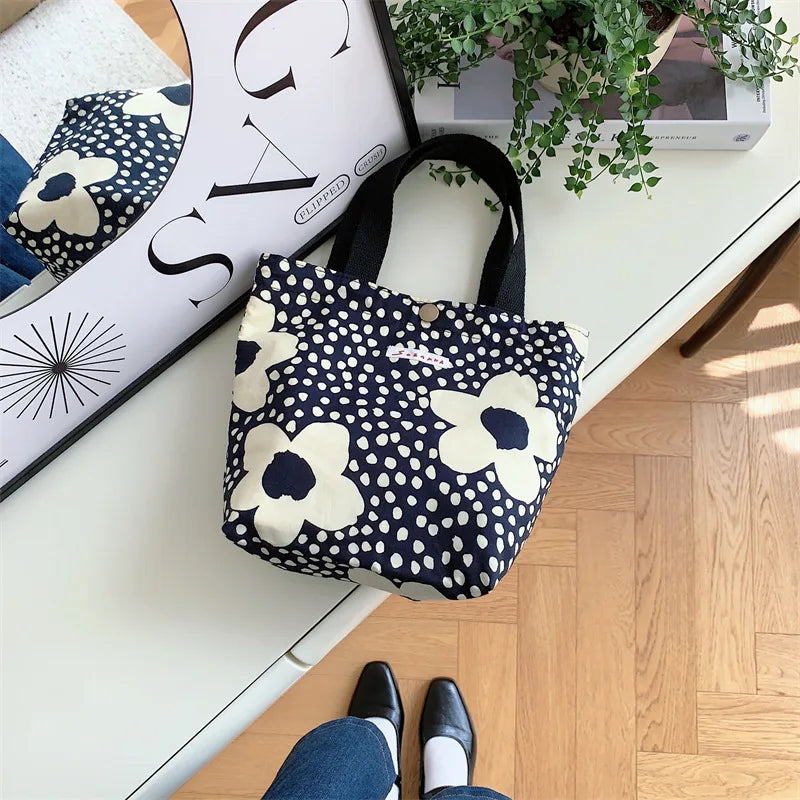 Women's Beauty Flower Canvas Bag Outside Shopping Toiletry Phone Oagnzier Storage Bags Korean Cloth Handbags Lunch Box Bento Bag