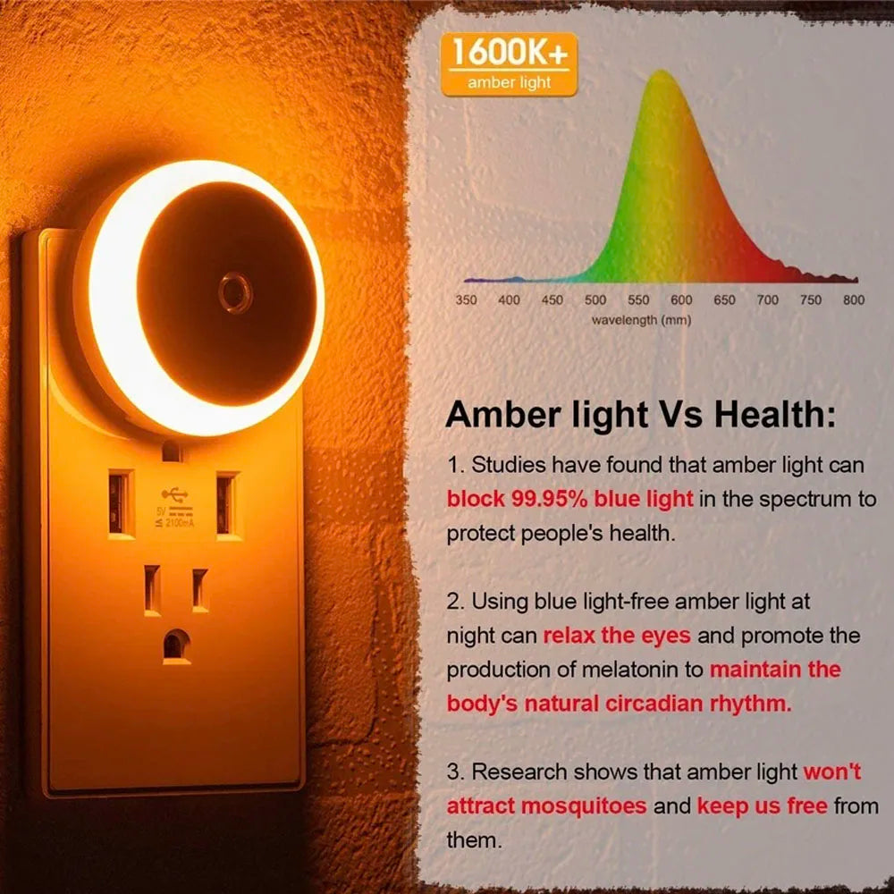 intelligent Motion Sensor night light auto on/off wireless night light LED Plug-in wall lamp  bedroom bedside lamp home lighting