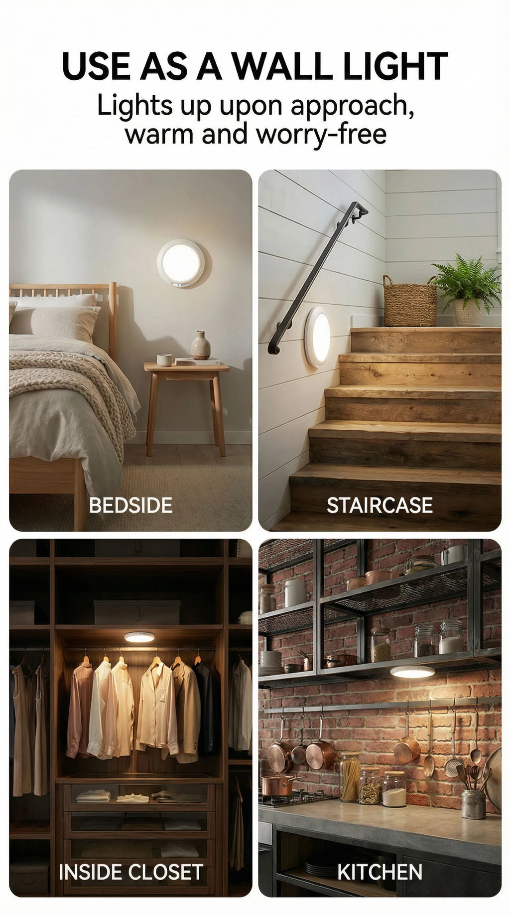 Motion Sensor Rechargeable LED Ceiling Light Round Wireless Security Light for Hallway Stairs Corridor Indoor Home Entryway