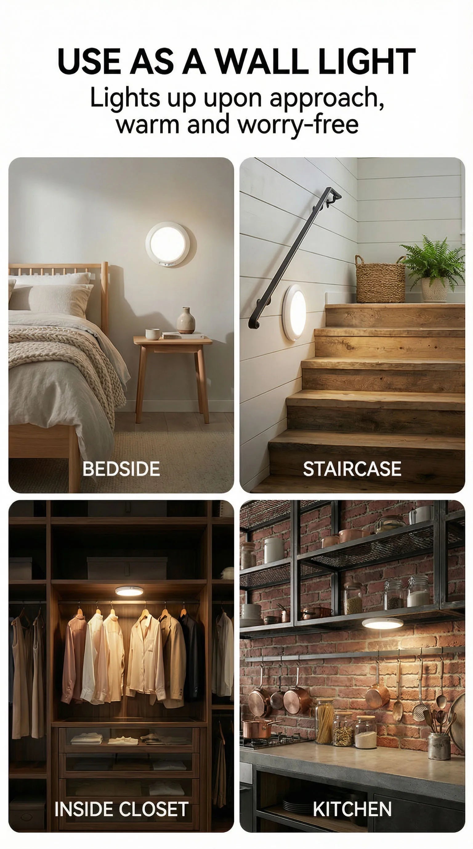 Motion Sensor Rechargeable LED Ceiling Light Round Wireless Security Light for Hallway Stairs Corridor Indoor Home Entryway
