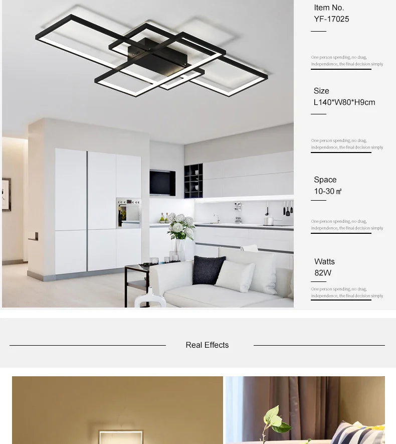 Smart Home Alexa Rectangle Aluminum Modern Led Ceiling Lights For Living Room Bedroom 85-265V White/Black Ceiling Lamp Fixtures