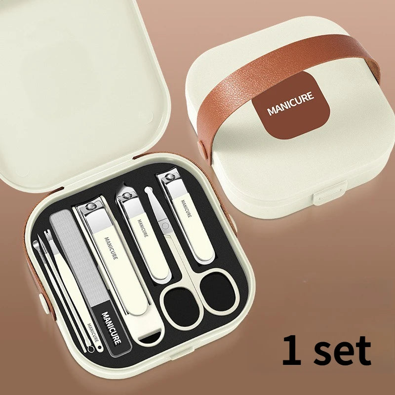 Nail Care Kit Anti Splatter Manicure Set Stainless Steel Clipper Buffer File Grooming Tools With Portable Travel Case