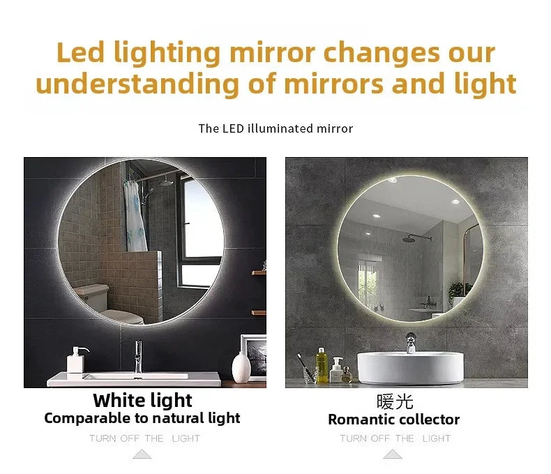 Mirror Round Mirror Wall-mounted Smart Bathroom Mirror LED Touch Screen High Definition Anti-fog Luminous Wall-mounted