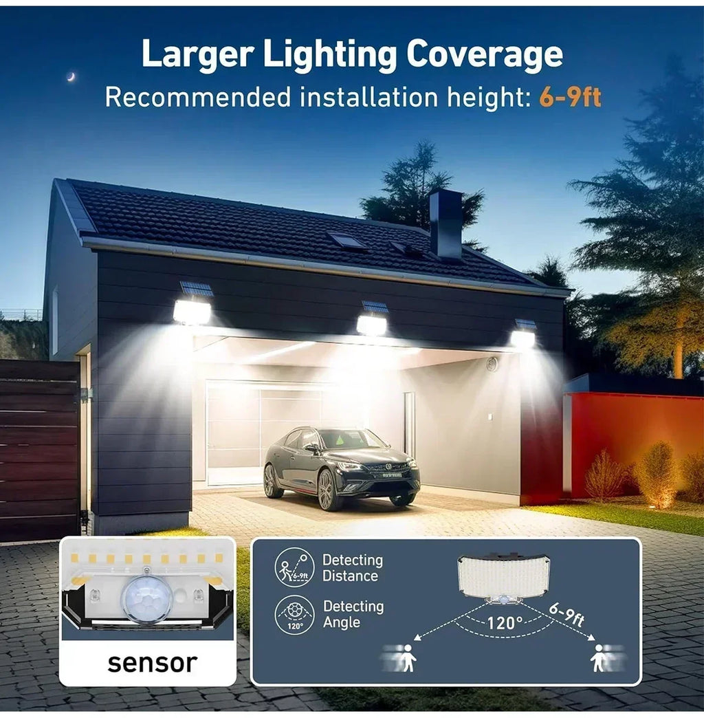 Solar Motion Sensor Lights with Remote,Outdoor Security Flood lights 3 Heads,3 Lighting Modes for Garden Camping 280 Leds-280LED