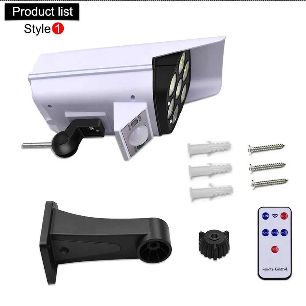 Outdoor Solar Light Motion Sensor Security Dummy Camera Wireless Flood Light IP65 Waterproof 77 LED Lamp 3 Mode For Home Garden