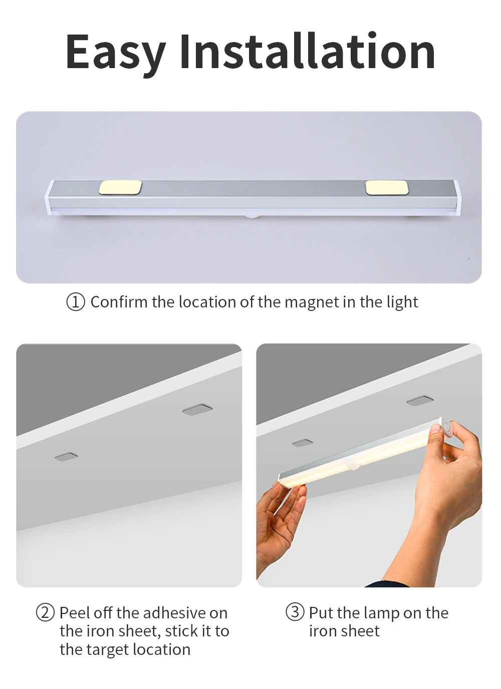 Motion Sensor Light Wireless USB Rechargeable Wall Lamp 3 Colors Dimming Kitchen Wardrobe Bedroom Closet Cabinet LED Lighting