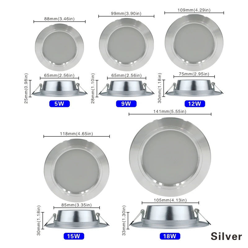 Led Downlights 220v Led Ceiling Light 5W 9W 12W Recessed Down light Round Led Panel Light 15W 18W LED Spot light Indoor Lighting