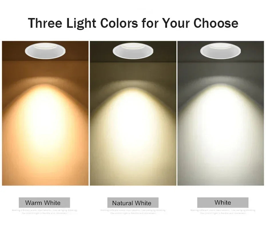 LED Downlight 15W 12W 7W 85-220V 60 Degrees Angle Anti-Glare Indoor Living Room Nordic Ceiling Recessed Spot Lights