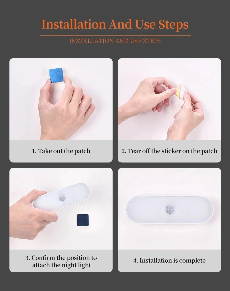 Motion Sensor Lamp Night Light Wireless LED USB Type C Rechargeable Lamp for Kitchen Cabinet Bedroom Wardrobe Staircase Lighting