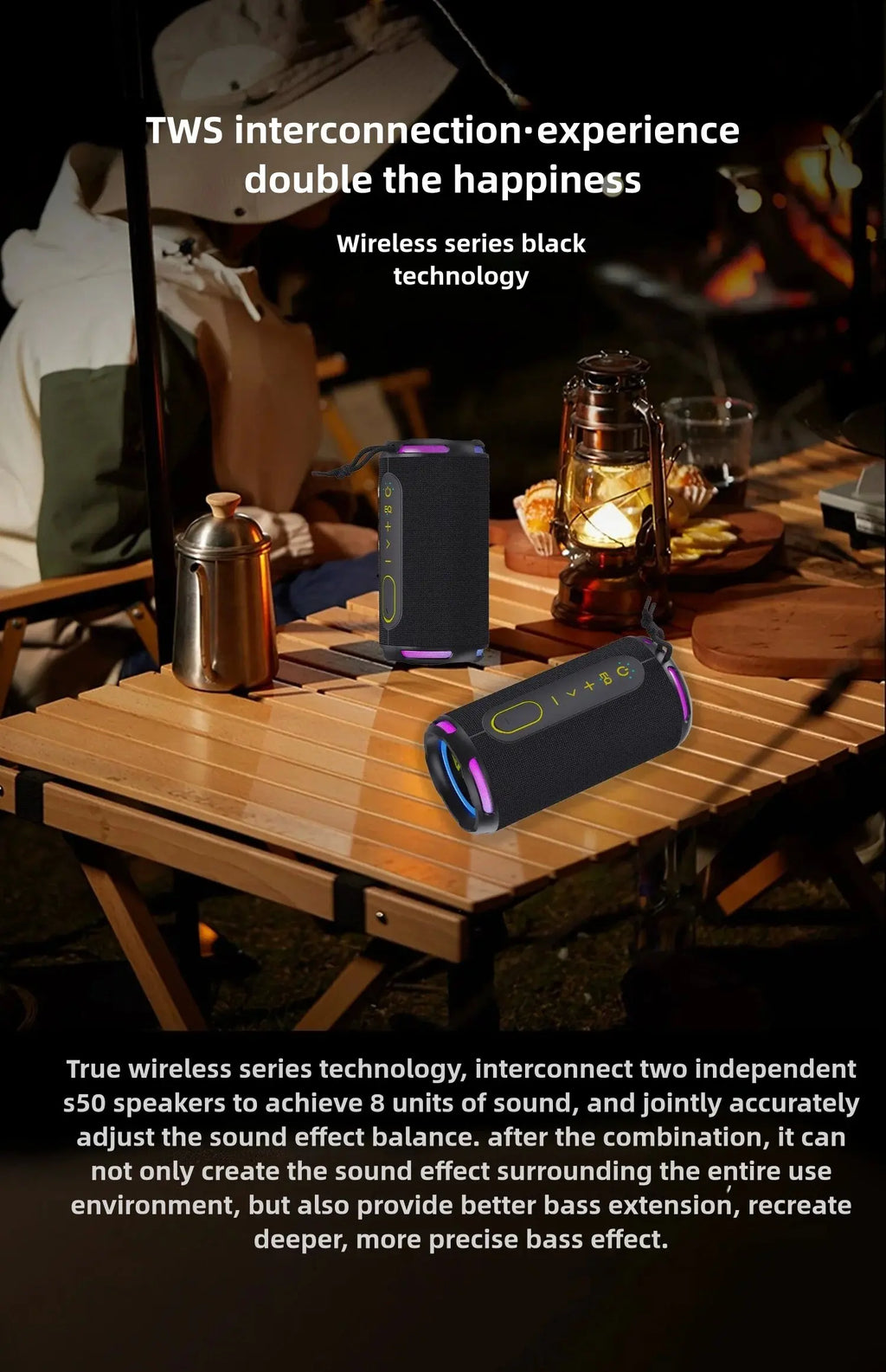 [Upgraded]Portable Bluetooth Speaker, 50W Loud Stereo Sound, IPX7 Waterproof, 10H Playtime, RGB Lights,Perfect for Party/Outdoor