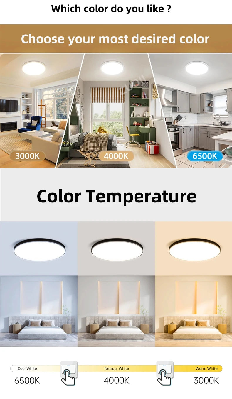 LED Ceiling Lights for bathroom IP44 Waterproof Indoor Kitchen Light AC165-265V 18W/30W/40W Bedroom Ceiling Lamp For Home Panel