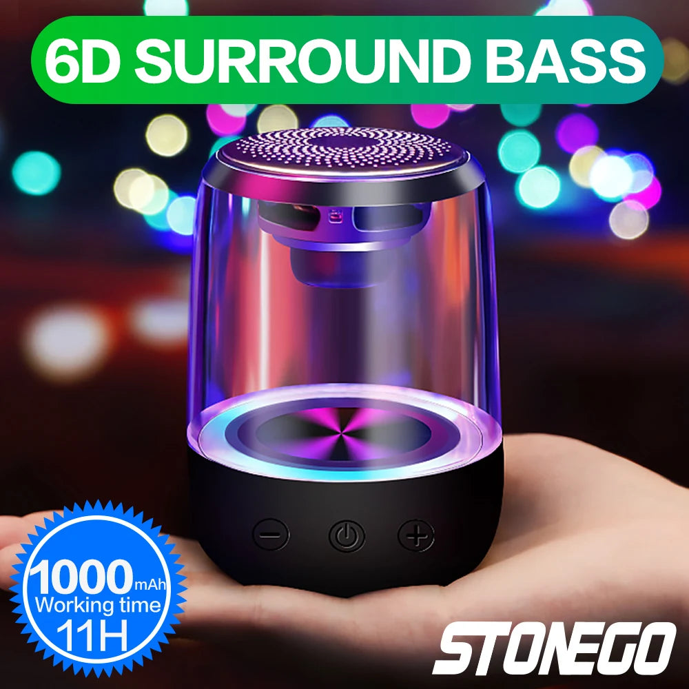 True Wireless Bluetooth 5.0 Speakers Transparent Design Breathing LED Light TWS Bluetooth Speaker TF Card AUX Audio Input
