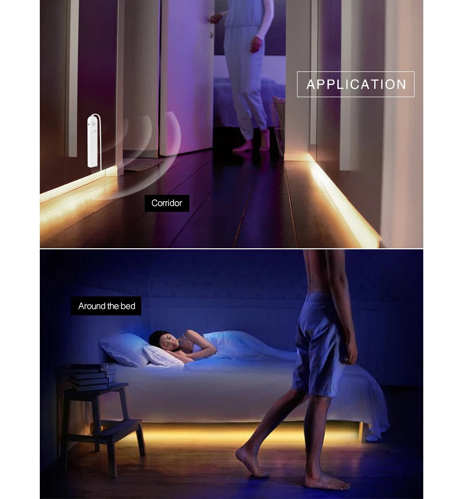 Wireless PIR Motion Sensor LED Strip Light for Cabinet under Bed Stairs Closet - Battery Powered Night Security Smart Lamp