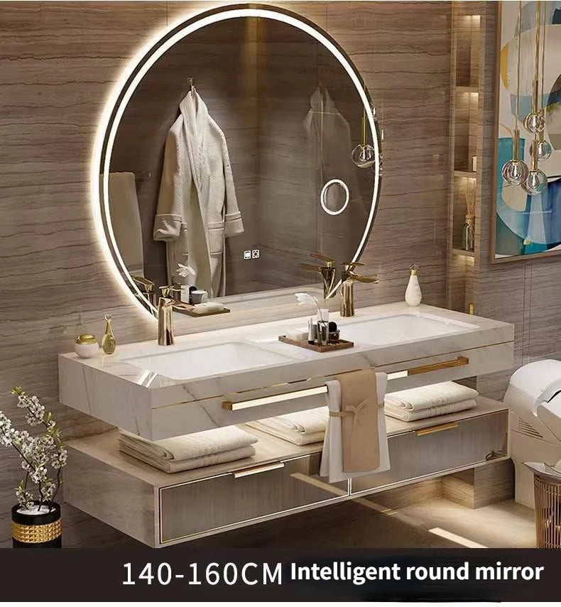 Modern Slate Bathroom Cabinet with Double Washbasin Smart Mirror Ceramic Bathroom Vanity Cabinets Under Sink Bathroom Furniture