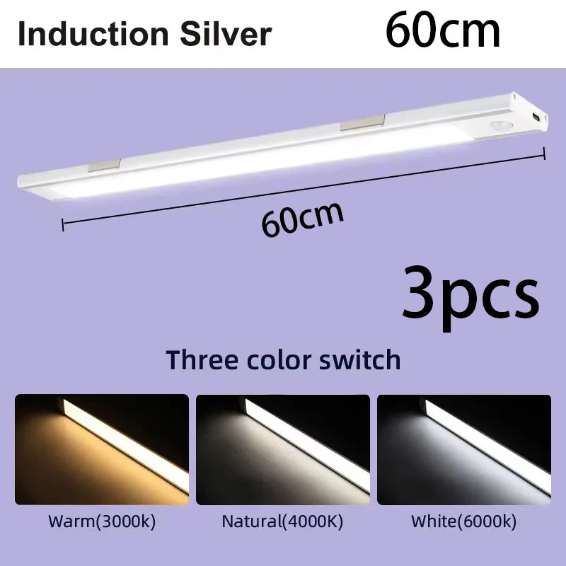 Motion Sensor Cabinet Lights Dimmable LED Night Light Wireless USB Rechargeable Led Tube Light for Wardrobe 3Colors Night Lamp