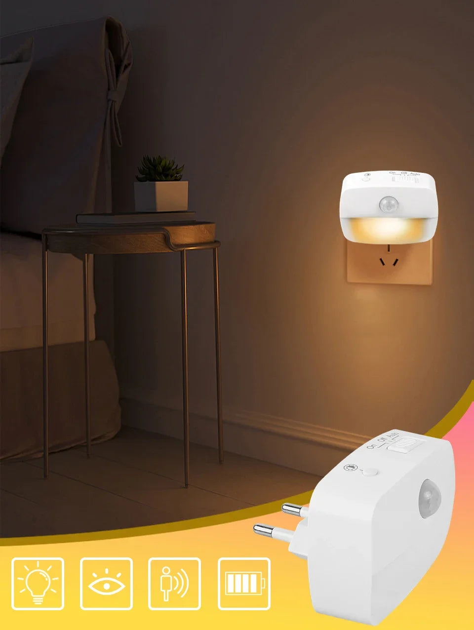 Motion Sensor LED Night Light EU US Plug in Socket Wall Lamp 3 Modes Wireless Night Lamp For Bedroom Hallway Stairs Kitchen Ligh