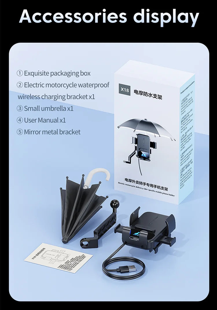 Motorcycle Accessories Wireless Charger Mobile Phone Holder Waterproof Sunshade Shockproof Bike Wireless Phone Charger Mount