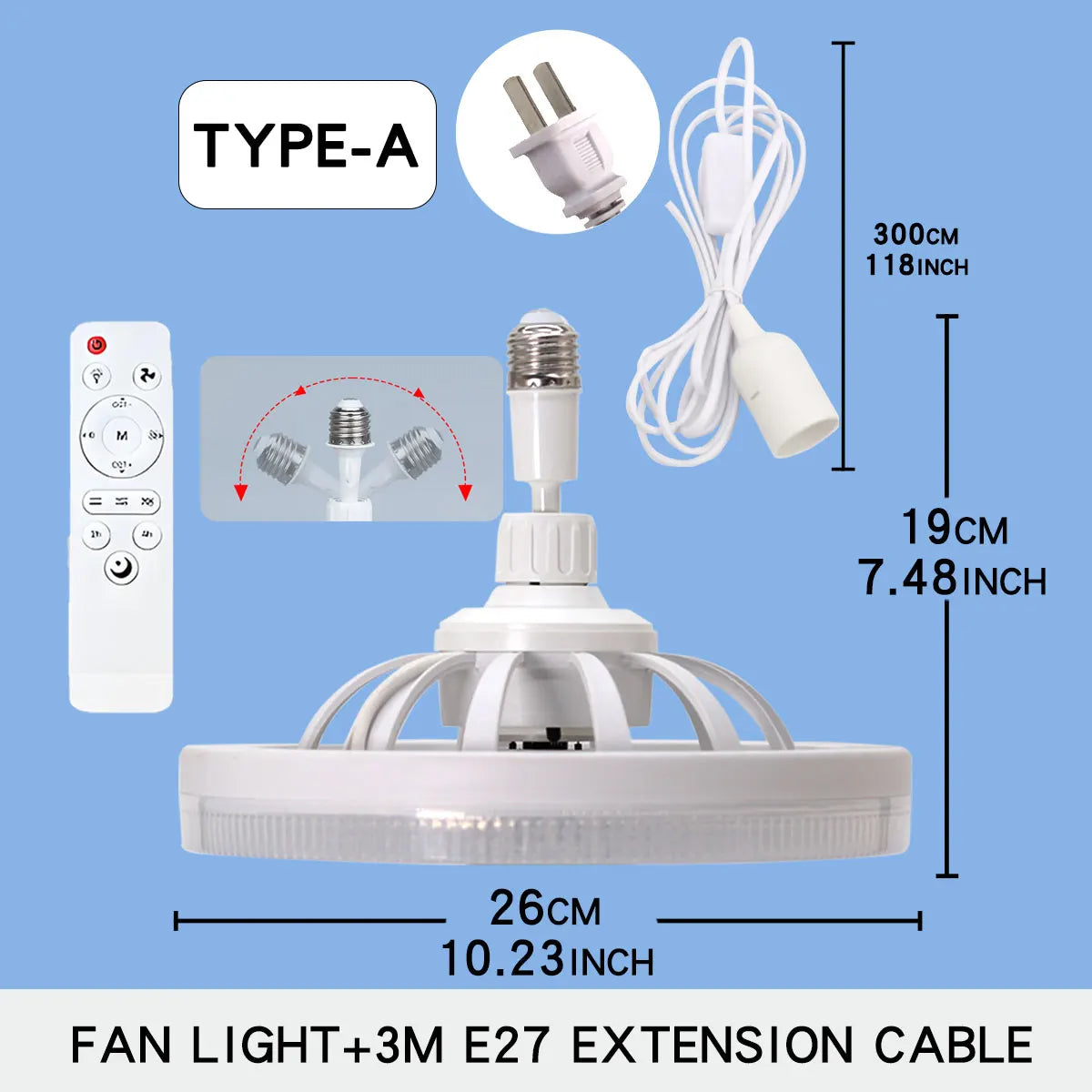 Smart 3 In 1 Ceiling Fan With Remote Control Lighting E27 Conversion Base 85-265v Lighting Base Suitable for Bedroom and Living