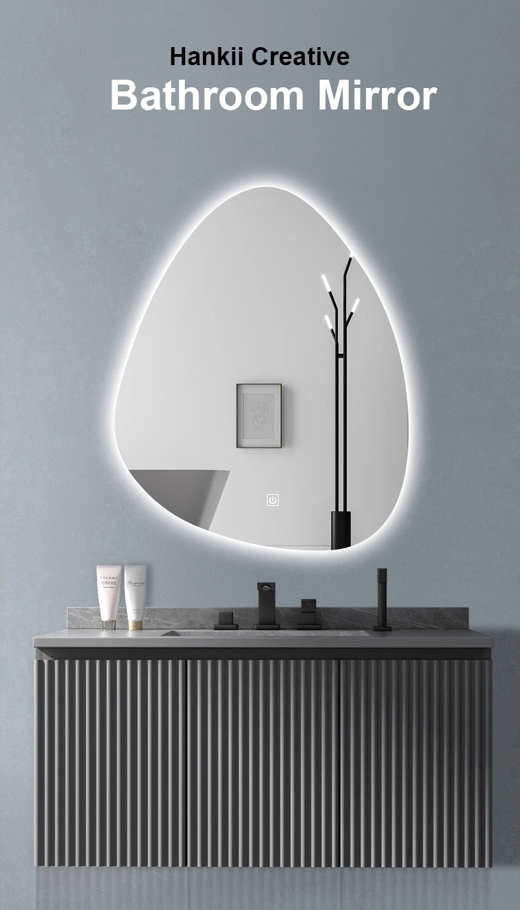Upright Irregular Bathroom Mirror Smart 3 Color Adjustable LED Multifunction LIght With Bluetooth Speaker For Hotel Cloakroom