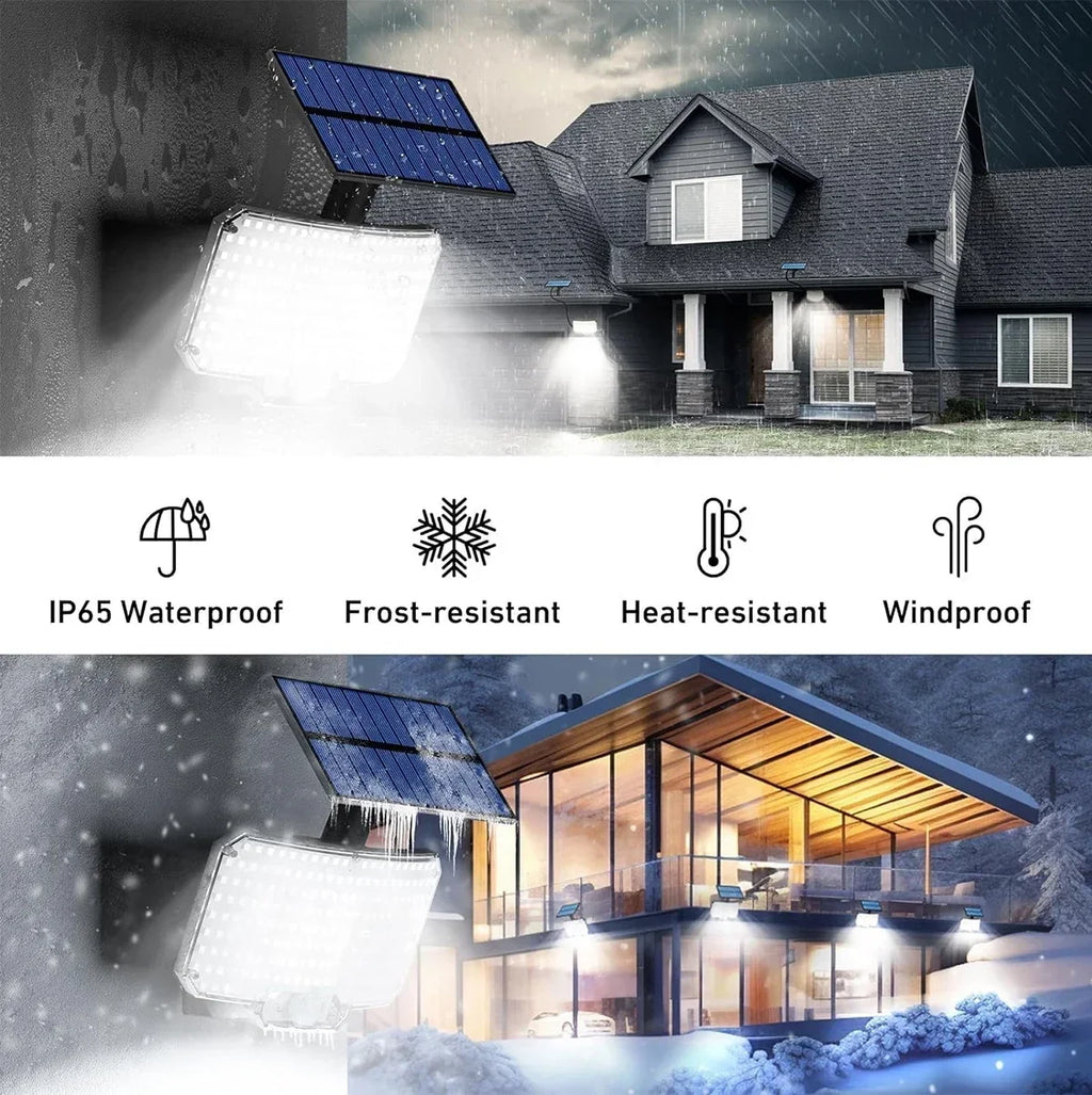 Solar Motion Sensor Lights with Remote,Outdoor Security Flood lights 3 Heads,3 Lighting Modes for Garden Camping 280 Leds-280LED