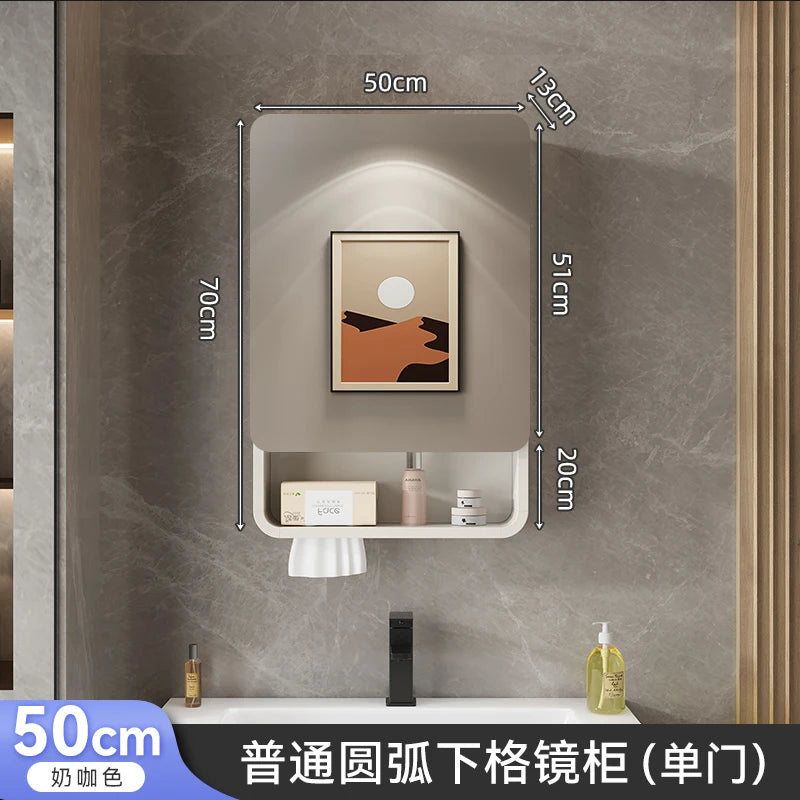 Smart LED Bathroom Mirror Cabinet - Space Aluminum Arc Wall-Mounted Organizer with Lighting Vanity Storage & Anti-Fog Technology