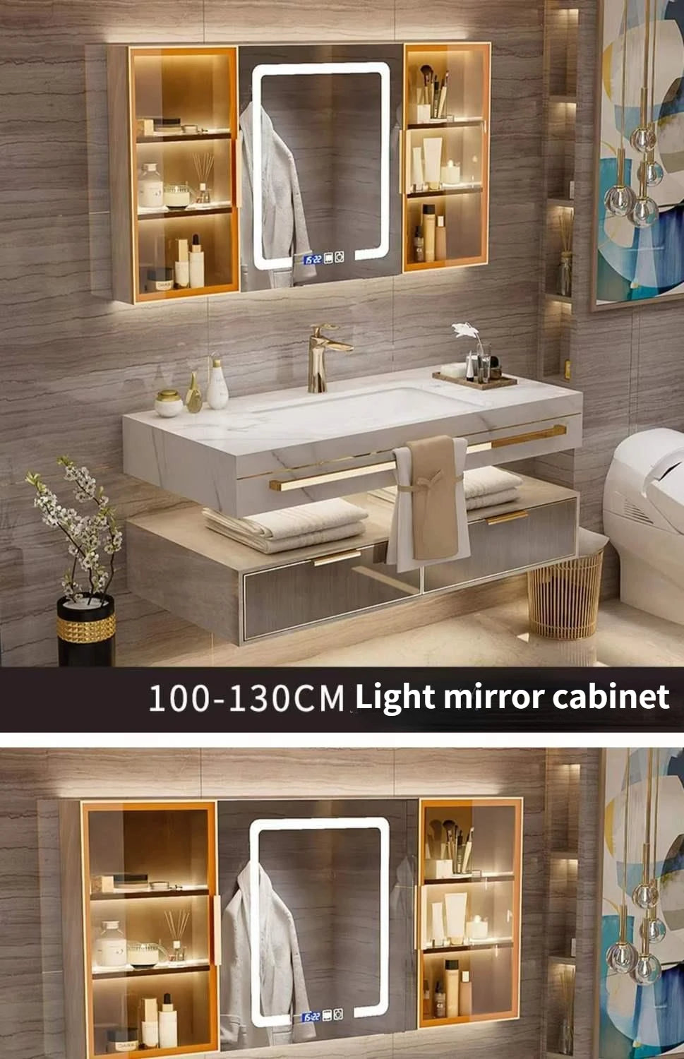 Modern Slate Bathroom Cabinet with Double Washbasin Smart Mirror Ceramic Bathroom Vanity Cabinets Under Sink Bathroom Furniture
