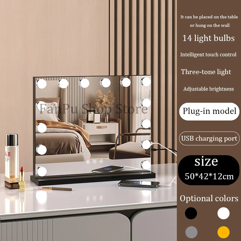 Vanity Mirror with Lights Hollywood Lighted Makeup Mirror，Dimmable 3 Lighting Modes, Plug-in and USB Charger Port，Wall-mounted
