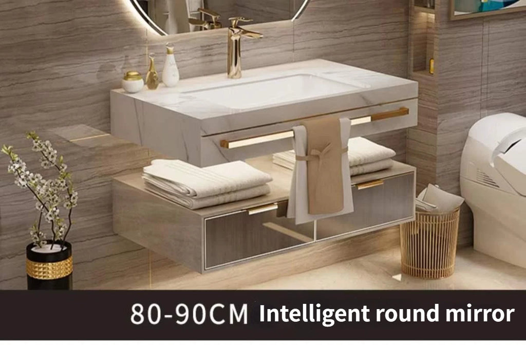 Modern Slate Bathroom Cabinet with Double Washbasin Smart Mirror Ceramic Bathroom Vanity Cabinets Under Sink Bathroom Furniture