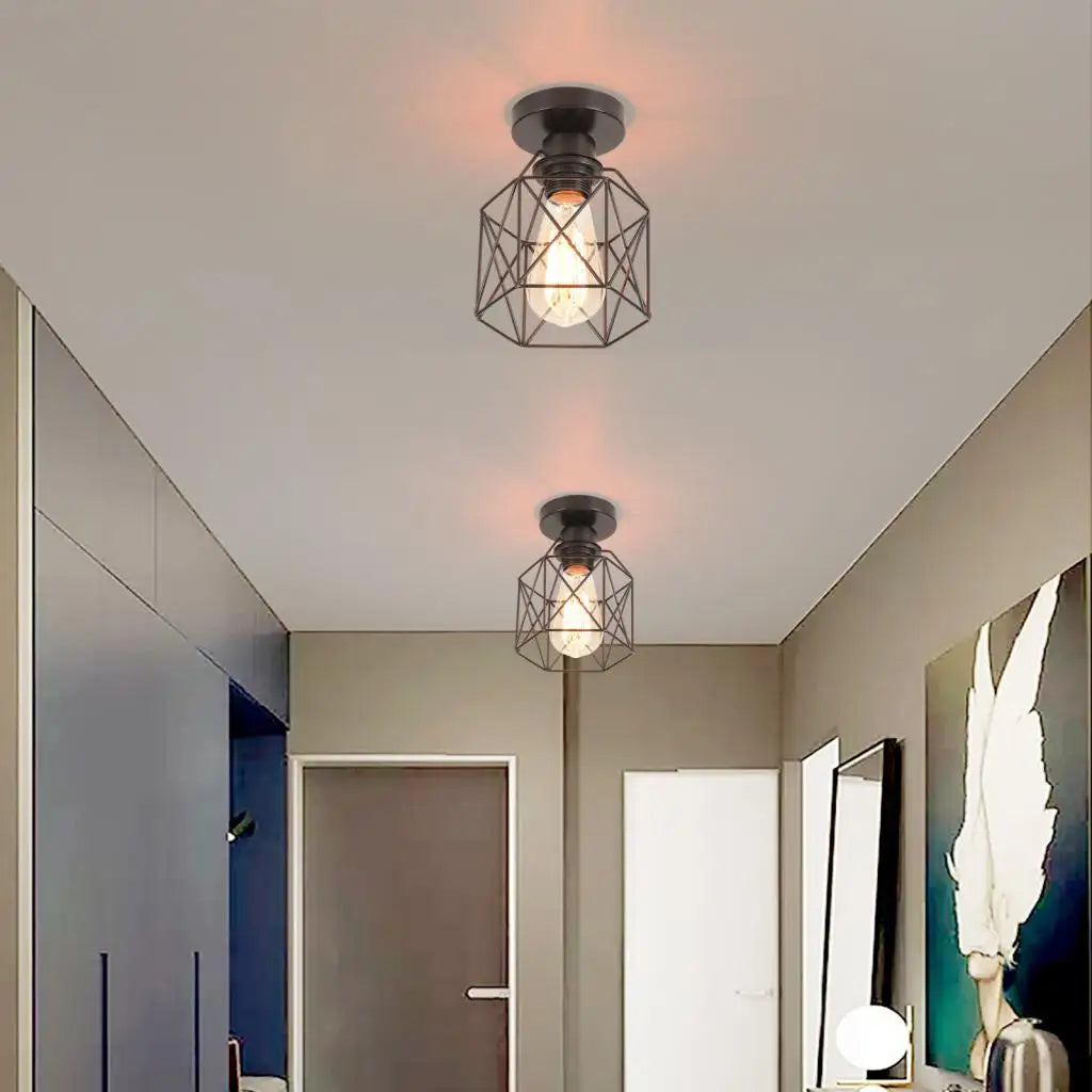 Vintage Industrial Retro Loft Metal Ceiling Lamp Shade Modern Ceiling Light for Aisle Indoor Cage Chandelier Lighting Fixures