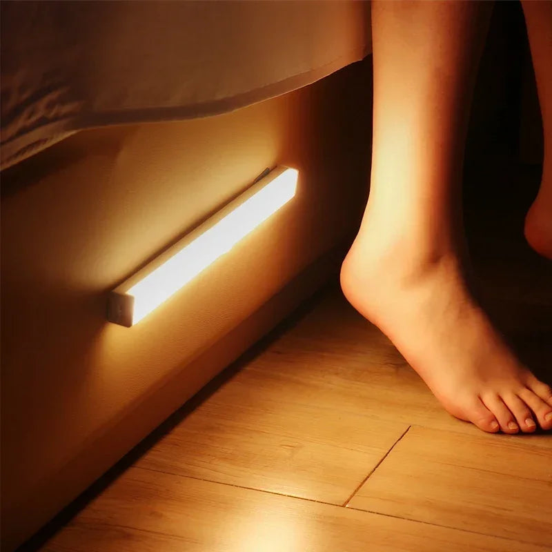 Motion Sensor LED Night Light with USB Charging Magnetic Mount Dimmable Under Cabinet Lighting for Stairway Wardrobe Convenience