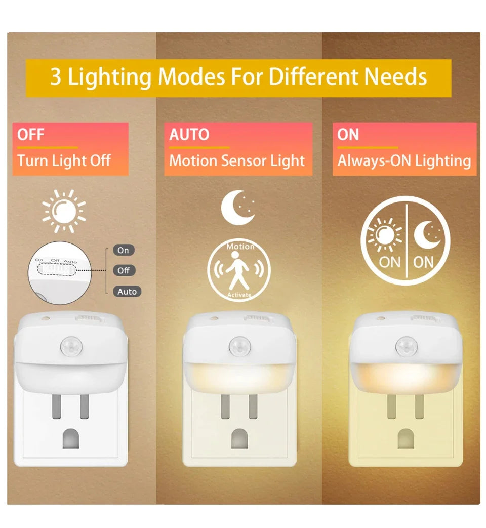 Motion Sensor LED Night Light EU US Plug in Socket Wall Lamp 3 Modes Wireless Night Lamp For Bedroom Hallway Stairs Kitchen Ligh