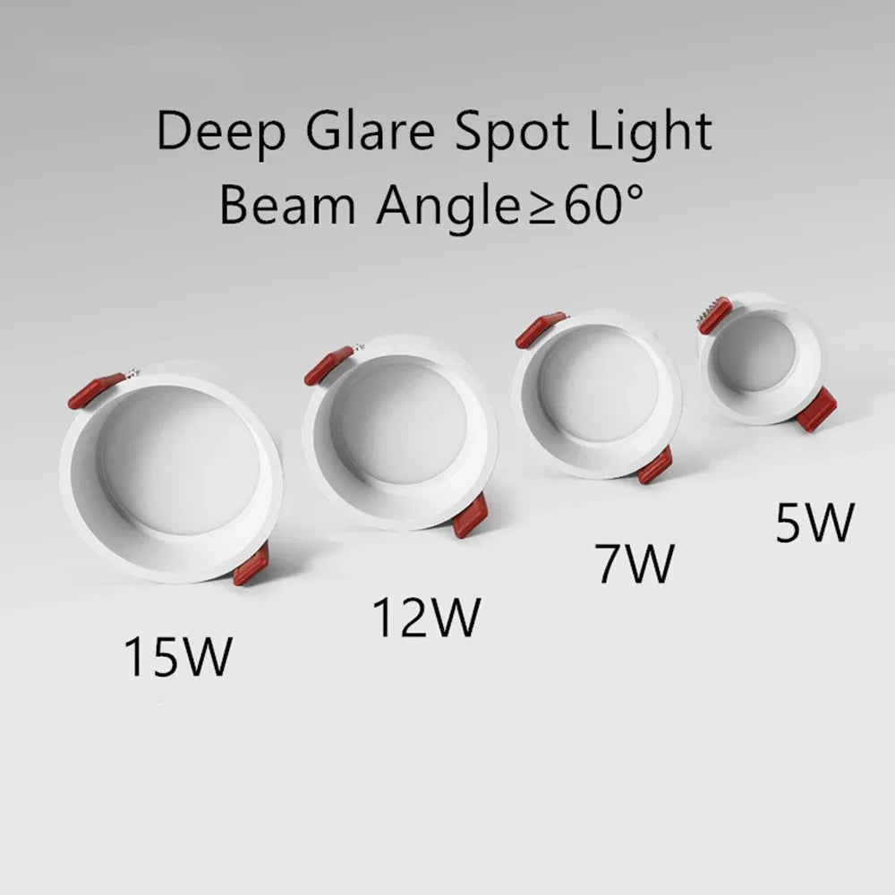 LED Downlight 15W 12W 7W 85-220V 60 Degrees Angle Anti-Glare Indoor Living Room Nordic Ceiling Recessed Spot Lights