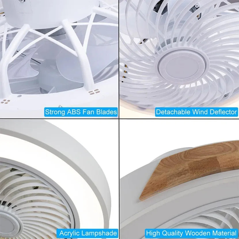 Smart LED Ceiling Fan with Light Wood Living Room Bedroom APP Remote Control 6 Speed Low Floor Electric Fan 52CM Fan Lighting
