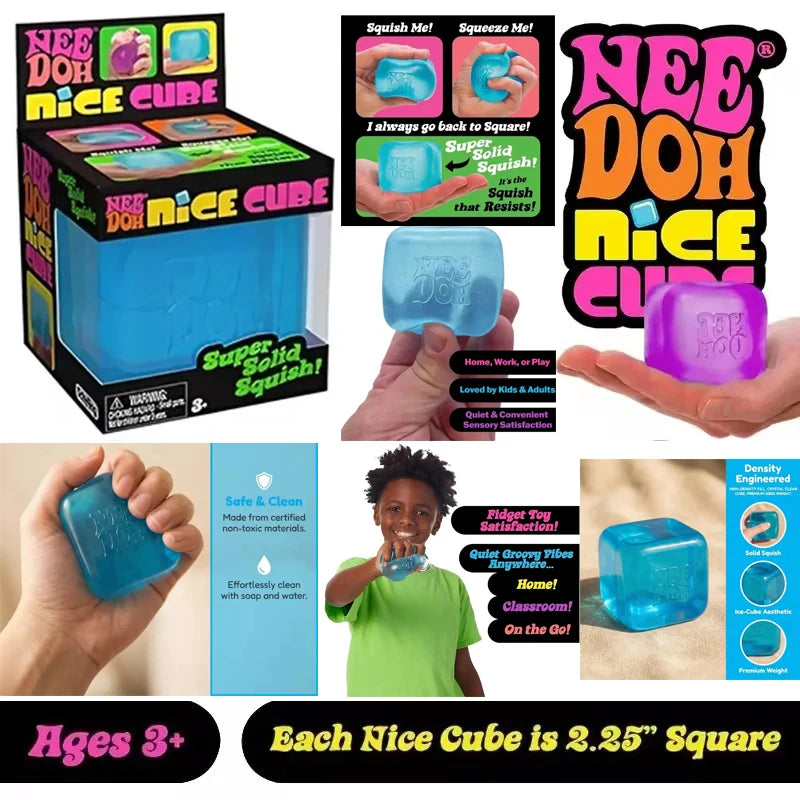 Needoh Nice Cube Sensory Stress Reliever Fidget Tool for Anxiety &Focus Desk Sensory Cube for Adults & Anti-Anxiety Squeeze Kids