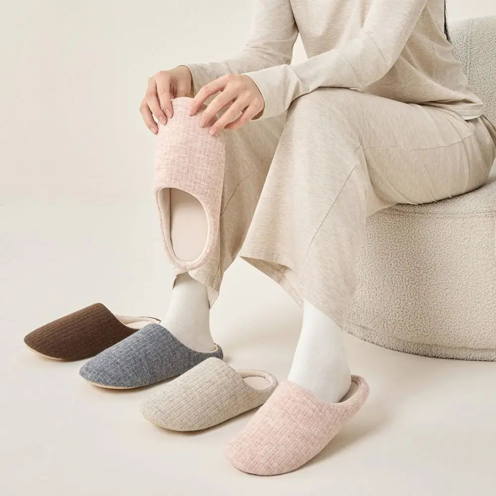 Soft Sole Silent Cotton Slippers Simple Anti-slip Indoor Slippers Women Japanese Style House Shoes Closed-toe slippers Couple