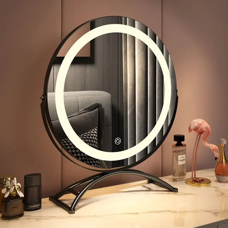 Smart Vanity Mirror with Lights Desktop Makeup Mirror with Charging Portable Rotating Dressing Mirror for Bedroom and Dorm