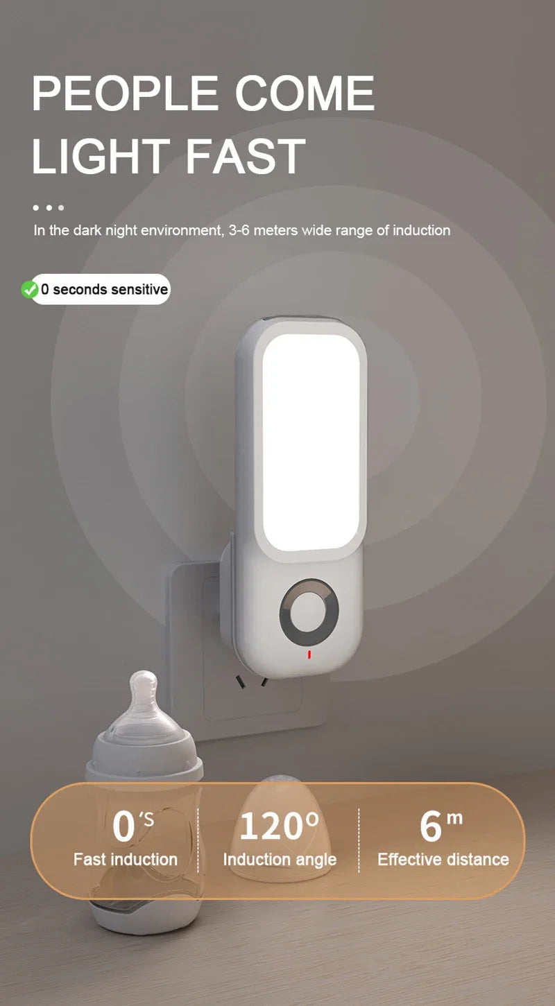 LED Motion Sensor Night Light Wireless Charging Flashlight for Bedroom Corridor Porch Bathroom Hallway Dusk to Dawn Wall Mount