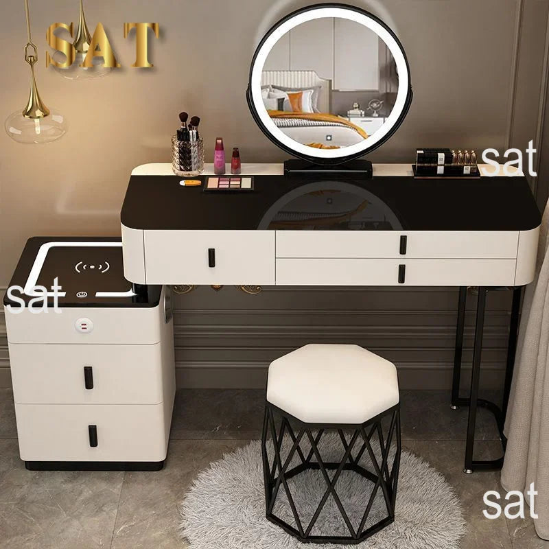 #Smart Bedroom Furniture Modern Simple Multi-functional Solid Wood Dressing Makeup Vanity Table With Wireless Charging