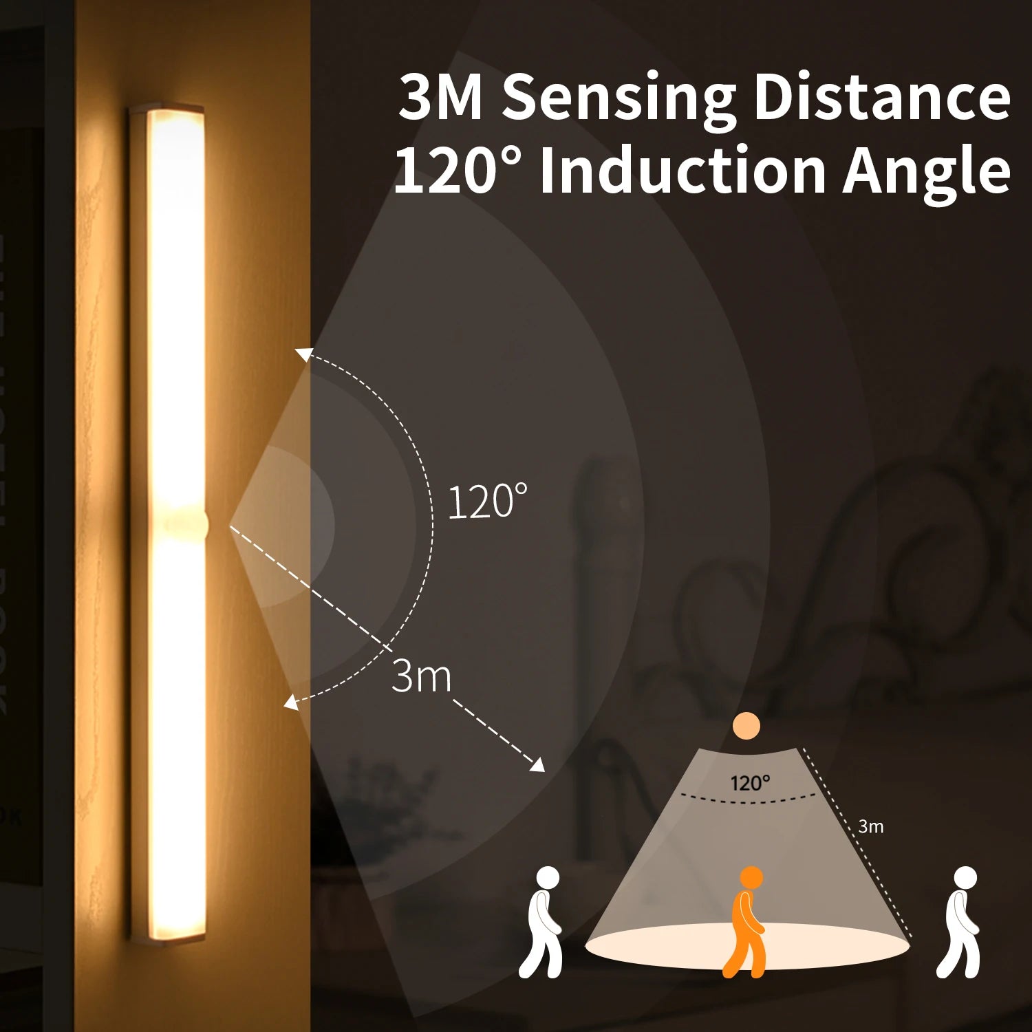 Motion Sensor Light Wireless USB Rechargeable Wall Lamp 3 Colors Dimming Kitchen Wardrobe Bedroom Closet Cabinet LED Lighting