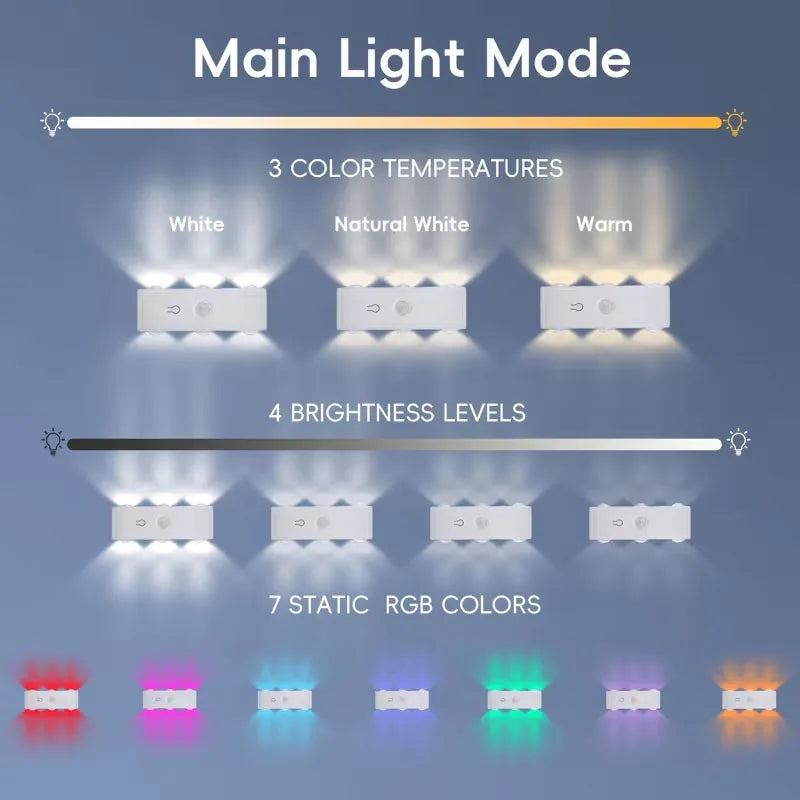 Smart Magnetic LED Wall Lamp with Motion Sensor Night Light 3 Color/Multicolor USB-Powered for Bedroom Living Office Wardrobe