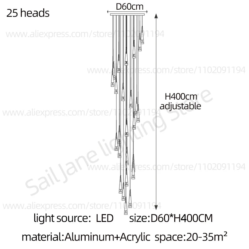 LED Attic Chandelier Villa Indoor Lighting Ceiling Pendant Modern Living Room Decorative Lamp Nordic Glossy Staircase Chandelier