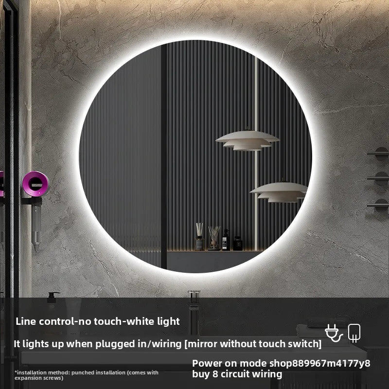 19 Inches Led Bathroom Anti-fog Luminous Makeup Sensor Wall Hanging Shower  Fashion Hotel Round Bathroom Mirror Intelligent