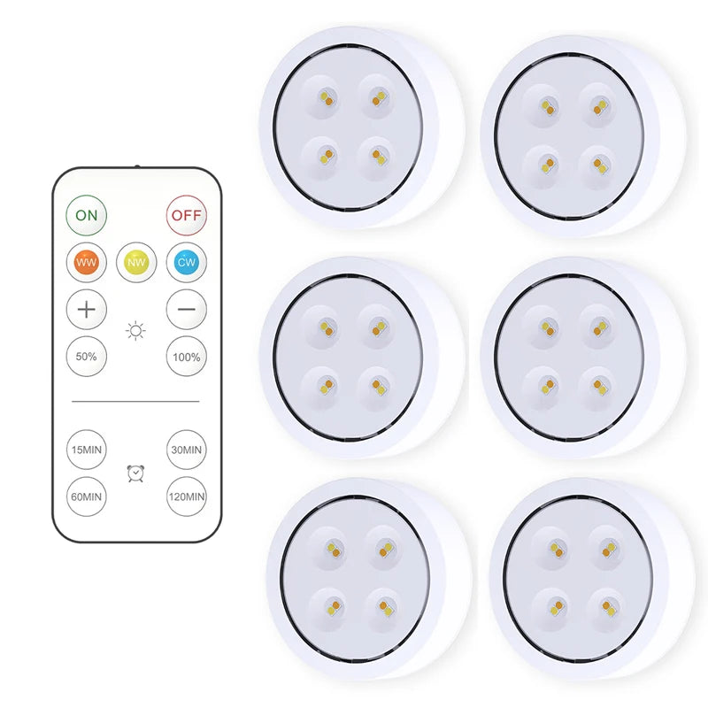 Smart Wireless Remote Control Dimmable Night Light Decorative Kitchen Closet Staircase Lighting 3 Colors 8 LED Puck Light