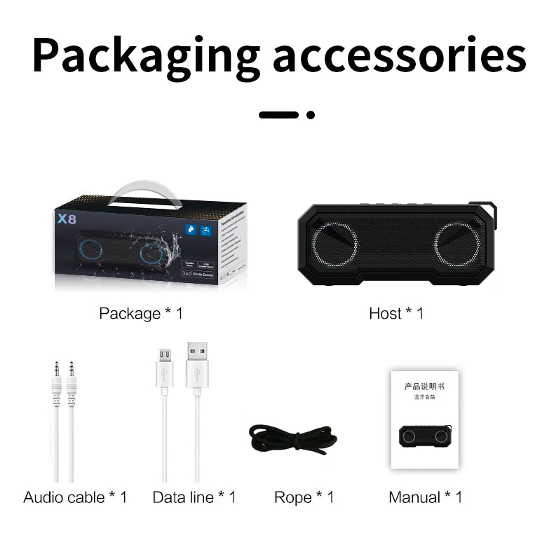 Portable Bluetooth Speaker Wireless TWS Stereo Bass IPX7 Waterproof Loudspeaker FM Radio 12H Playtime