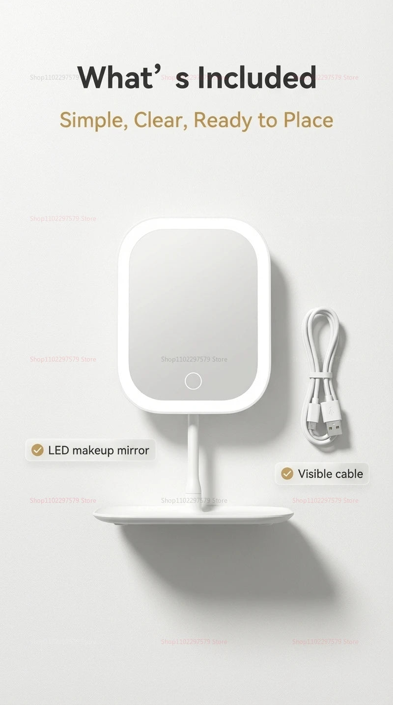 LED Intelligent Makeup Mirror with Light Folding Vanity Mirror for Women Bedroom Dorm Room Desk Beauty Mirror Gift