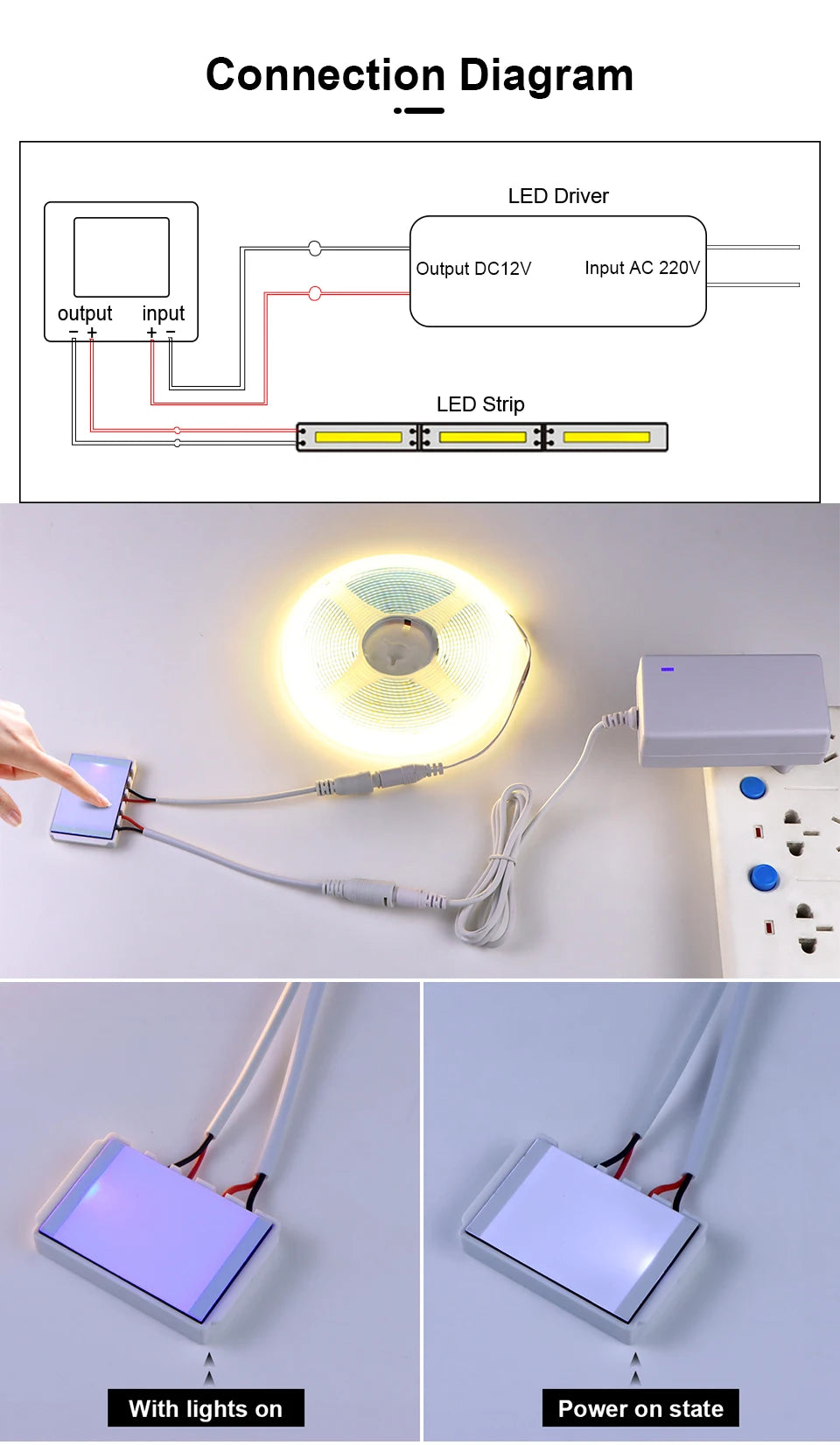 Bathroom Makeup Mirror LED Light Strip 12V Dressing Table Background Lighting Dimmable Touch Sensor LED Vanity Light For Decorat