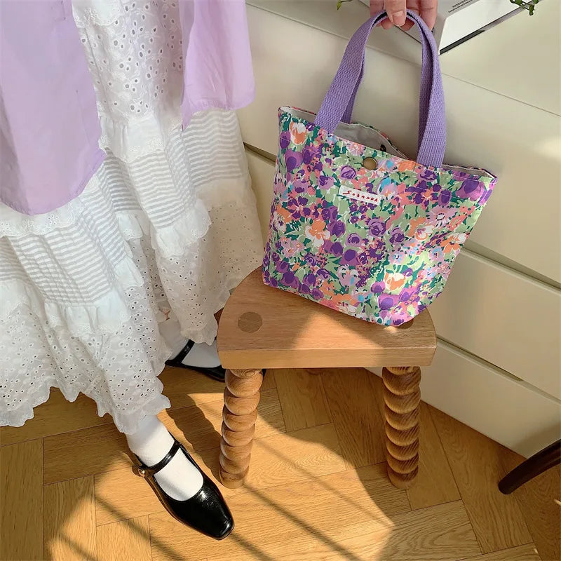 Women's Beauty Flower Canvas Bag Outside Shopping Toiletry Phone Oagnzier Storage Bags Korean Cloth Handbags Lunch Box Bento Bag